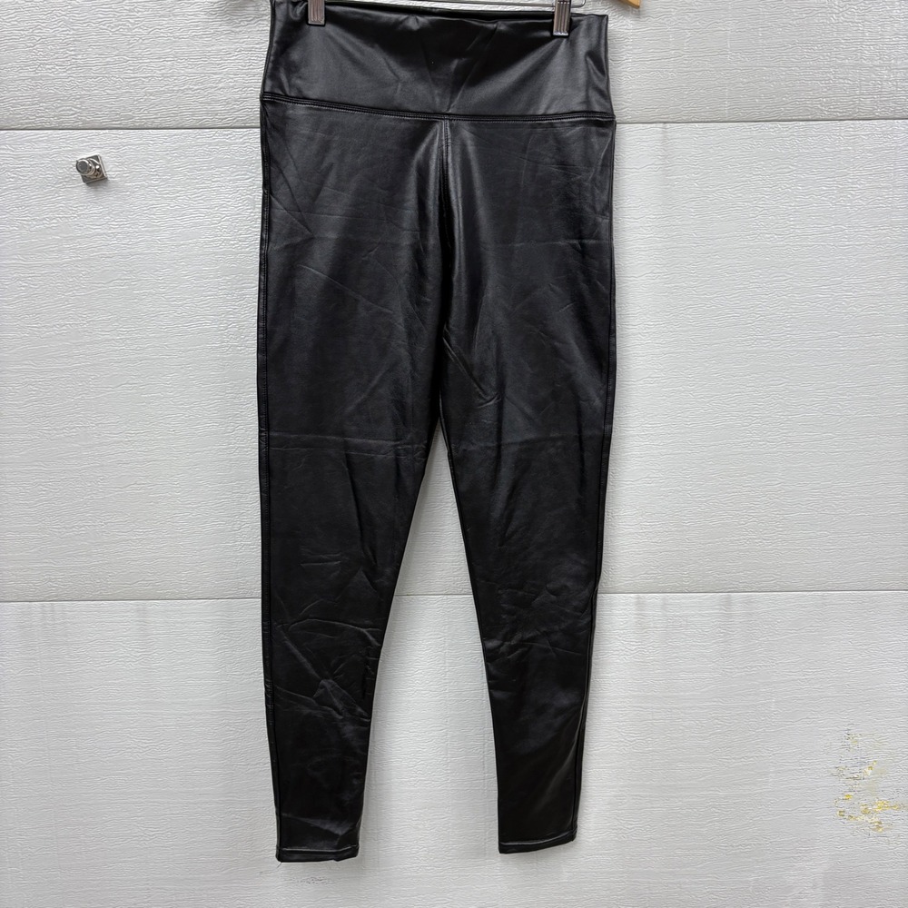 Spanx Black Faux Leather Leggings High Rise Tapered Stretch Pull On Womens Small